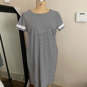 Talbots 2X black and white striped short sleeved dress